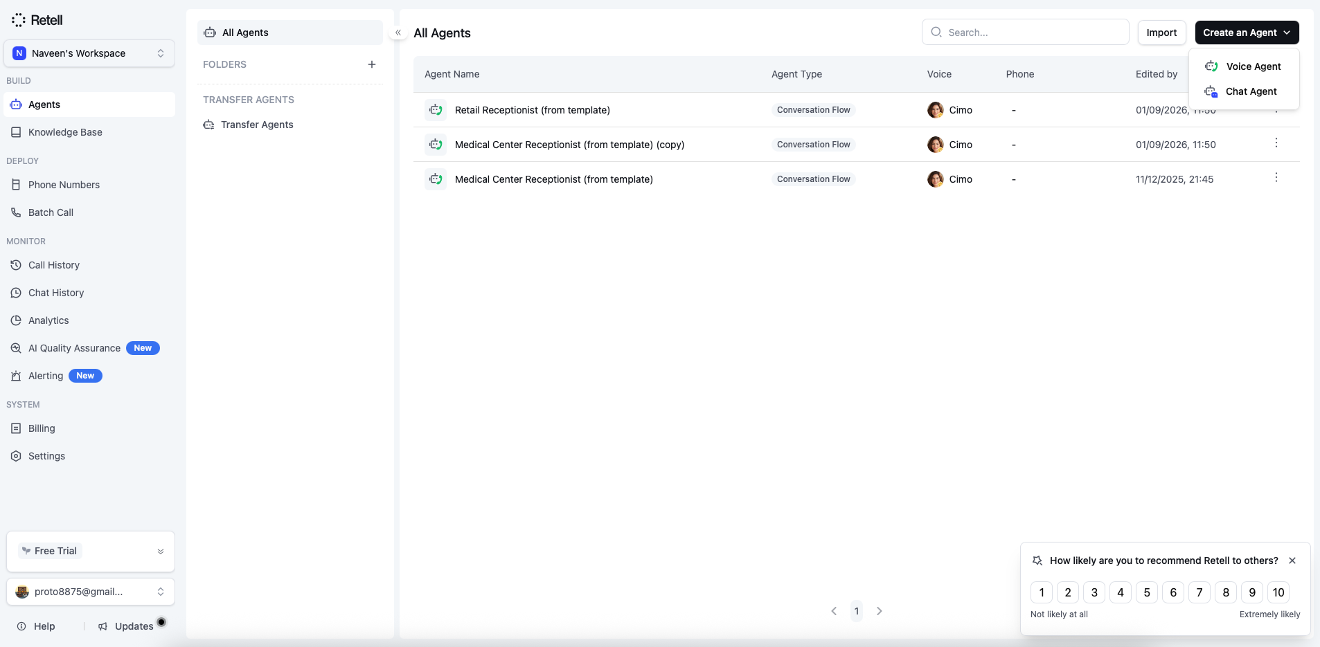 Retell AI Dashboard